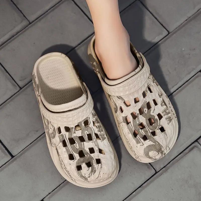 Fashion Rock Pattern Men's Shoe Outdoor Hole Beach Slides Cheap Shoes Liquidation Pvc Elegant Comfortable Original Rubber Male Slipper