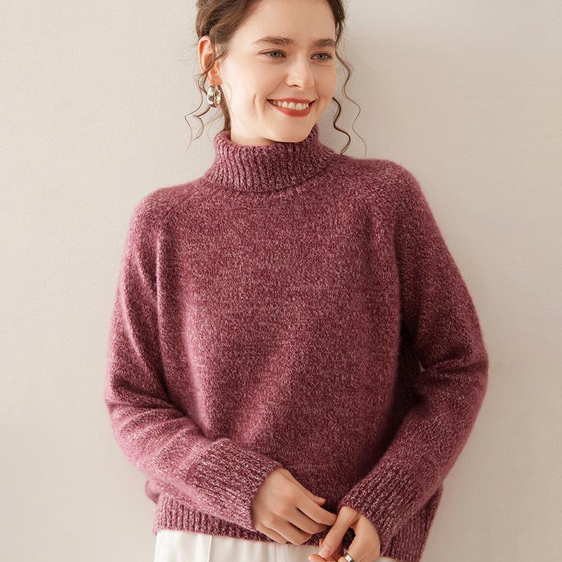 Women's High Neck Heavyweight Marled Cashmere Sweater - New Autumn/Winter Three-Ply Knitwear Arrival