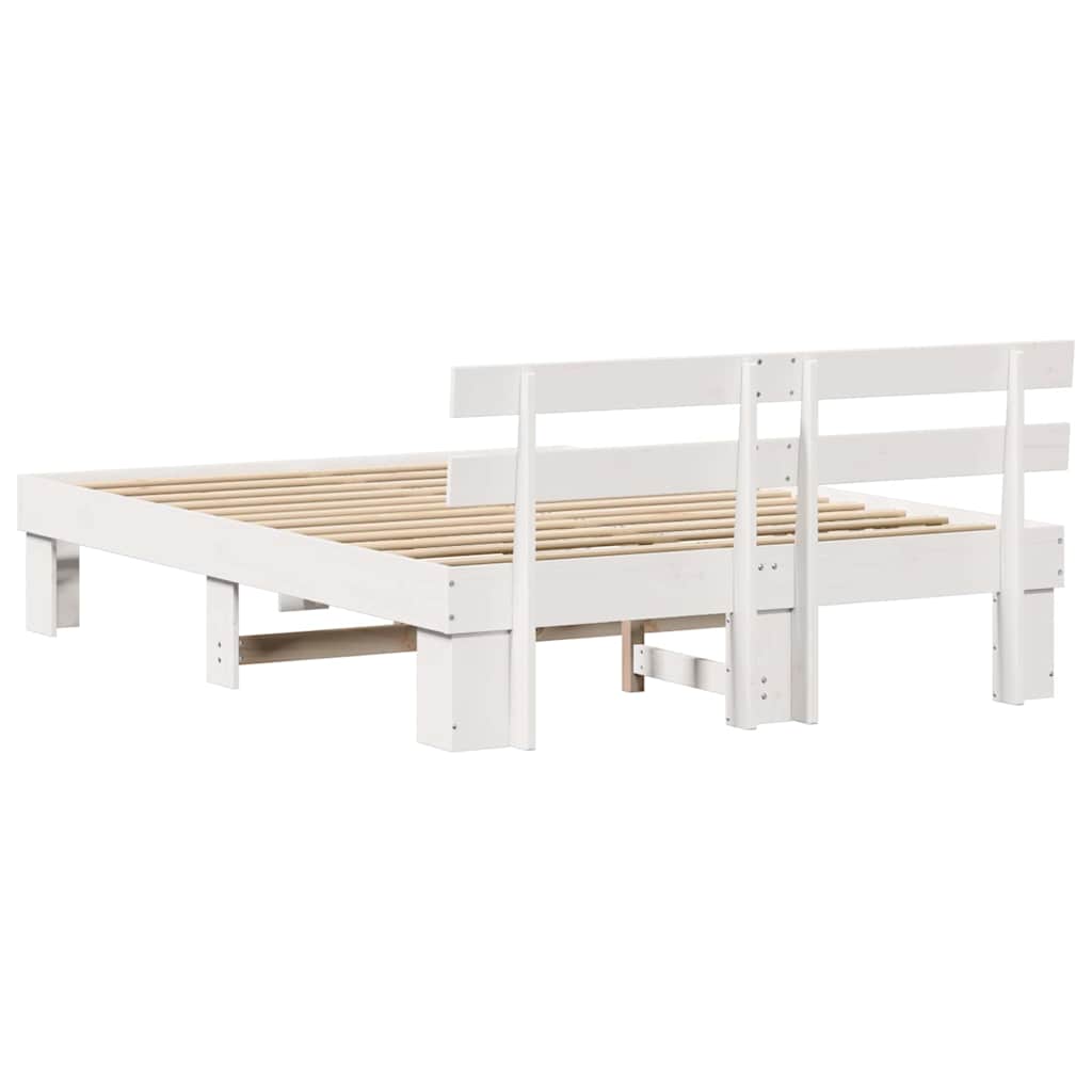 White Bed Frame with Headboard 140 x 200 cm Solid Pine Wood