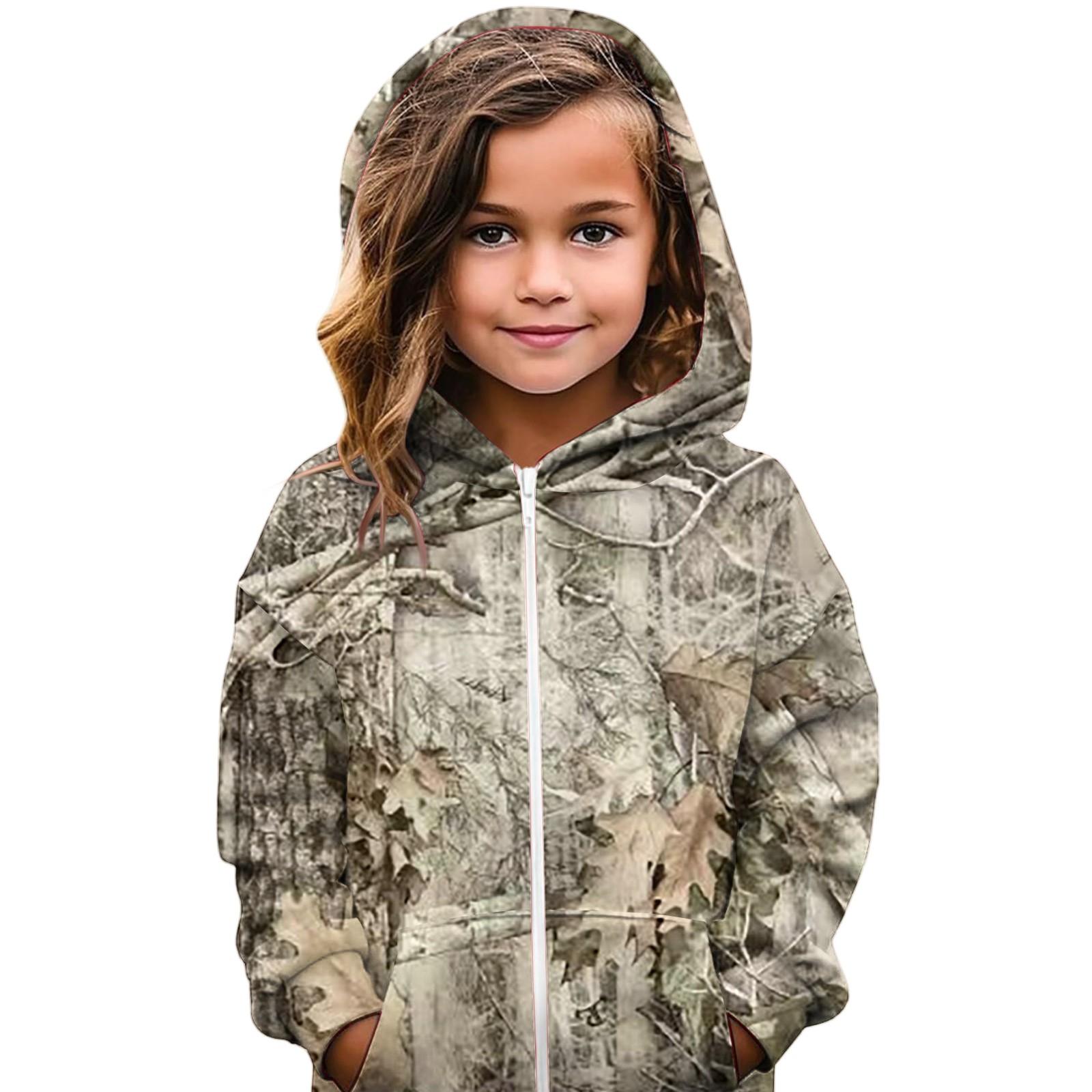 

Детский повседневный кардиган с капюшоном и принтом листьев 140 хаки