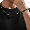 Bestselling Multicolor Wooden Bead Necklace: Red, Green, Yellow, Black - Stylish, Simple Design, Elastic Fit for Men.