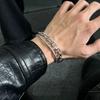 Non-fading titanium steel double-layer Cuban bracelet men's and women's trendy brand high-end cold wind European and American hip-hop boys' jewelry