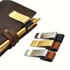 2Pcs Imitation Leather Pen Holder, Handbook Stainless Steel Pen Holder, Pencil Holder, Traveler's Notebook Accessories, Bill Holder, Handbook Holder.