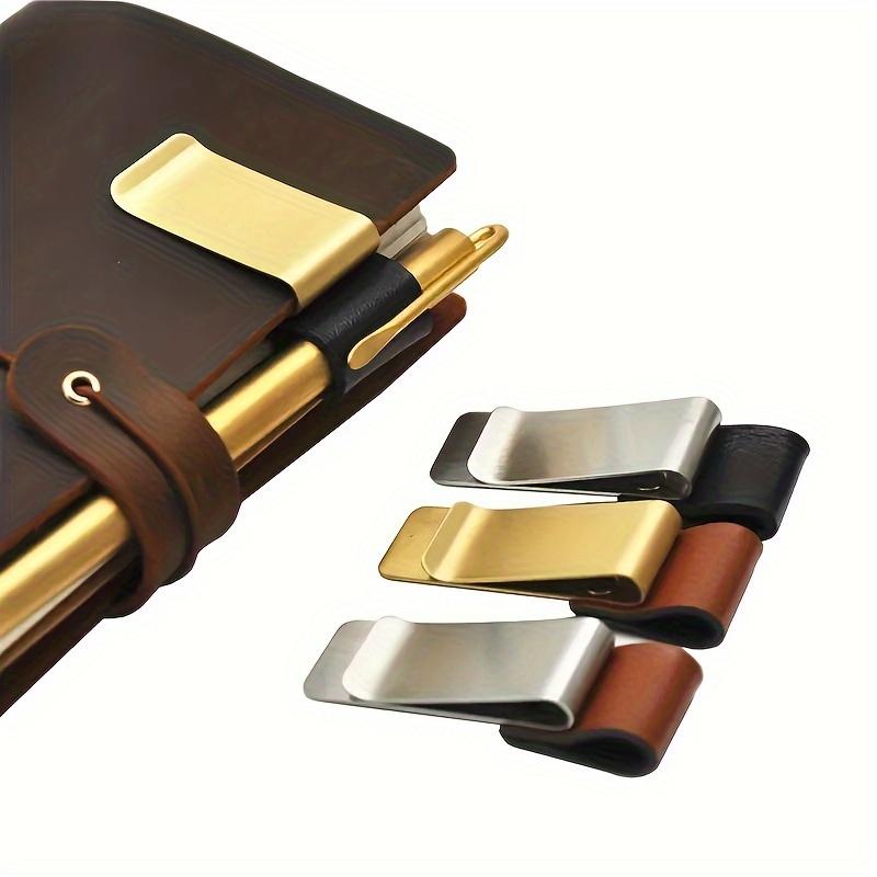 2Pcs Imitation Leather Pen Holder, Handbook Stainless Steel Pen Holder, Pencil Holder, Traveler's Notebook Accessories, Bill Holder, Handbook Holder.