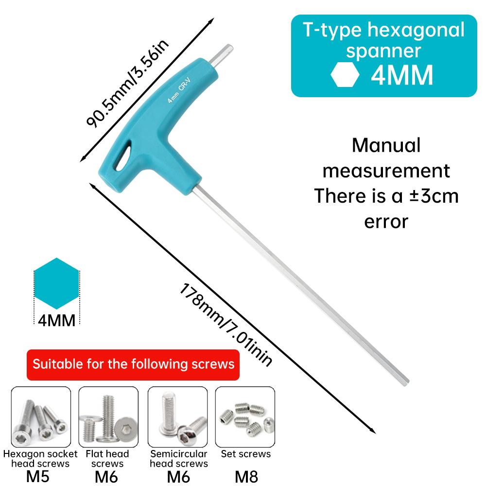 T-shaped Hex Wrench Double Headed Extended Rubber T-Handle Alle Screwdriver 2mm/2.5mm/3mm/4mm/5mm/6mm/8mm/10mm Bike Repair Tools