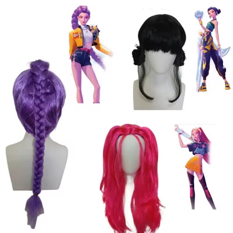 Hot K-POP Demon Hunters Rumi Purple Cosplay Wig Halloween Party Roleplay Wig Heat Resistant Synthetic Wig for Halloween Gift