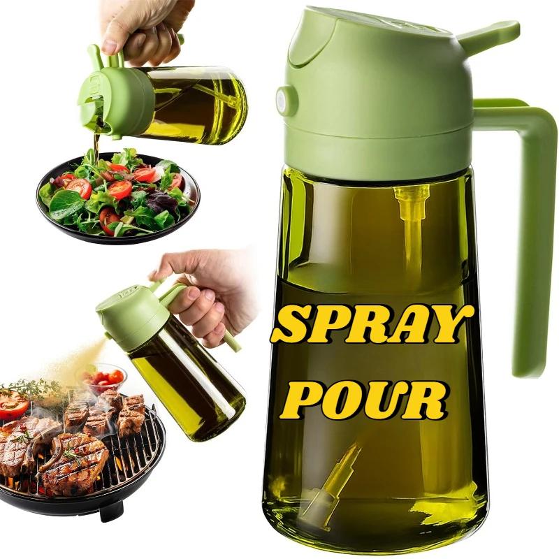 Oil Cruet Olive Oil Dispenser Sprayer for Cooking 2 in 1- Spray and Pour Dark Green Oil Sprayer Bottle 500ml Spice Rack