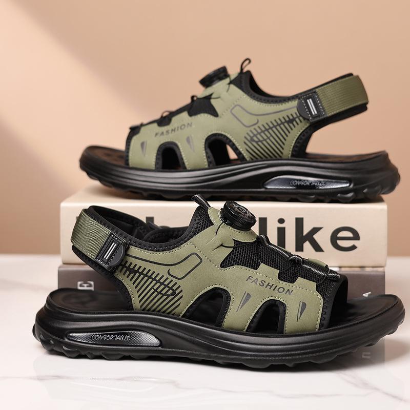 Fashion 2025 Summer New Rotate The Button Sandals for Men Fashion Casual Mesh Beach Shoes Male Solid Color Hallow Designer Sandals Man