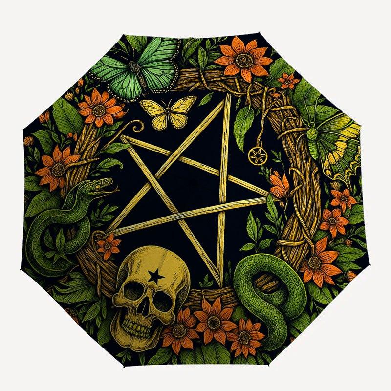 Bohemian Wreath with Pentagram, Skull, and Butterflies Wall StickerUmbrella with Cute Design, Portable 3-Fold Compact Umbrella for Men & Women, Valent