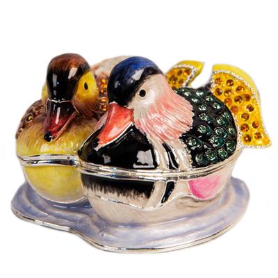 [Q3864] - Jewelry Box 'Couple Ducks' Green Brown - 60x40 Mm