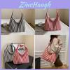 Stylish Korean Striped Large Tote Bag Versatile Retro Canvas Shoulder Bag For Daily Use
