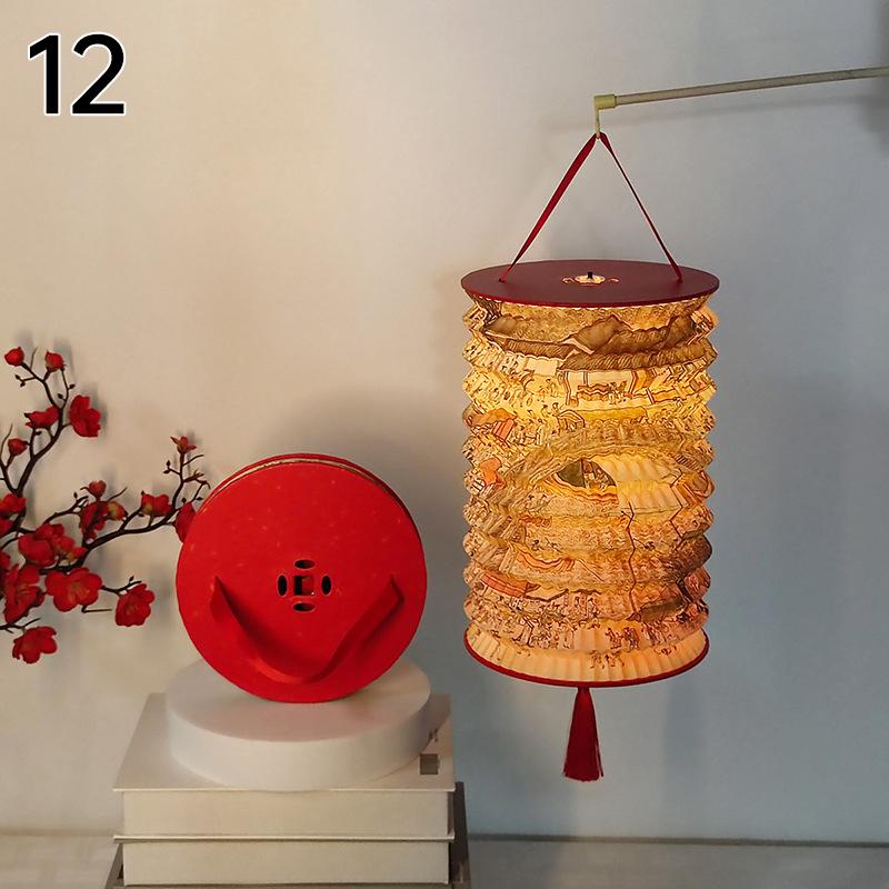 Traditional Hanging Led Lantern Folding Organ Design Chinese Style Mid-autumn New Year Decor Portable Lantern With Handlen