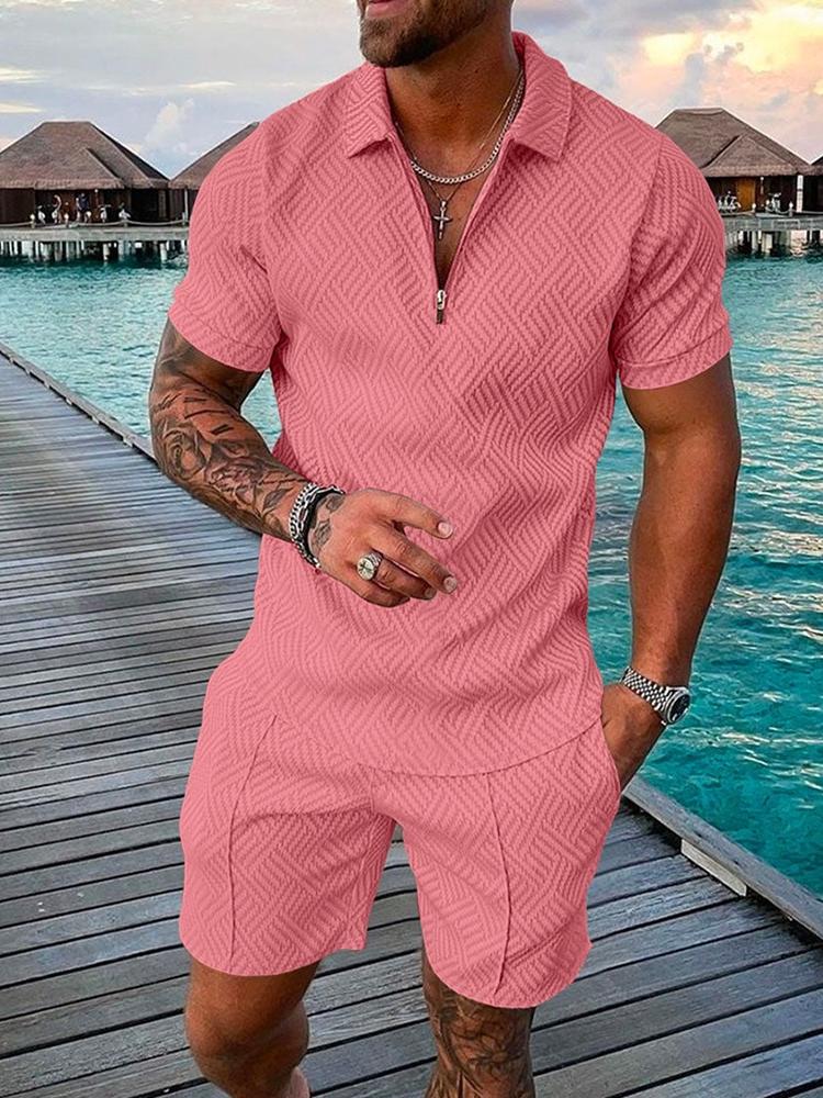 Polp Suit Men's New Printed Lapel Short-sleeved Pullover Casual Men's T-shirt Fashion Black Pink