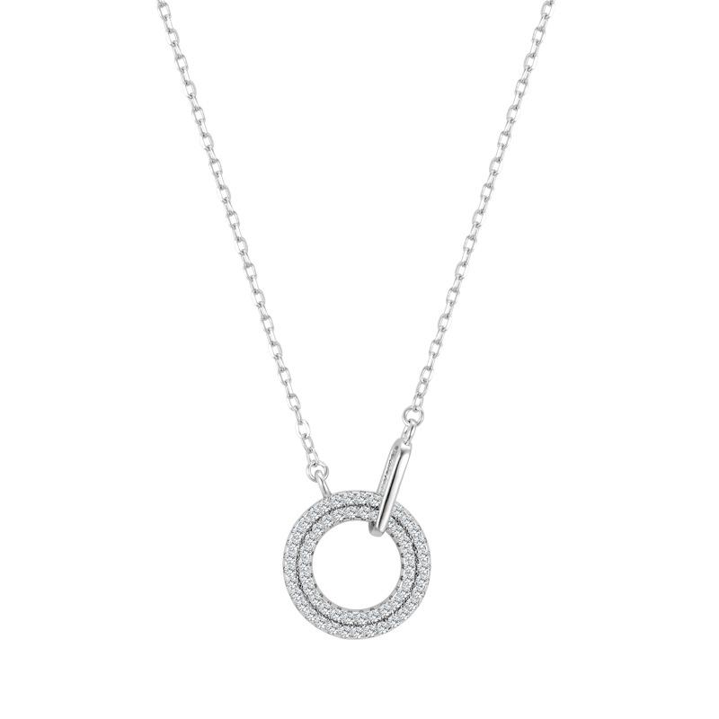 European-American S925 Silver Necklace: Simple, Elegant Circle Design with Inlaid Diamonds for Women