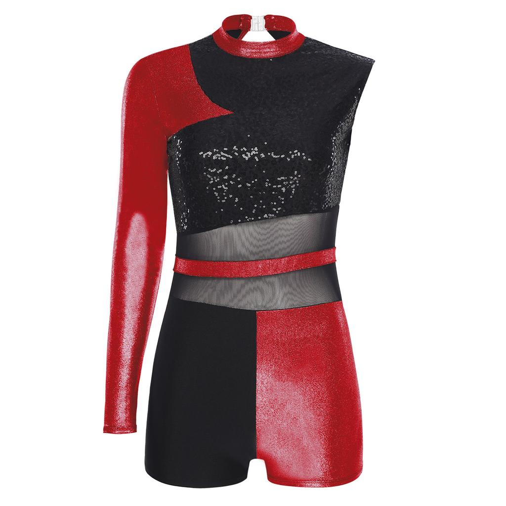 Dam Chacha Dansdräkt Rygglös Boyshortsklippning Glittriga Paljetter Metallisk Glänsande Sällskapsdansdräkt