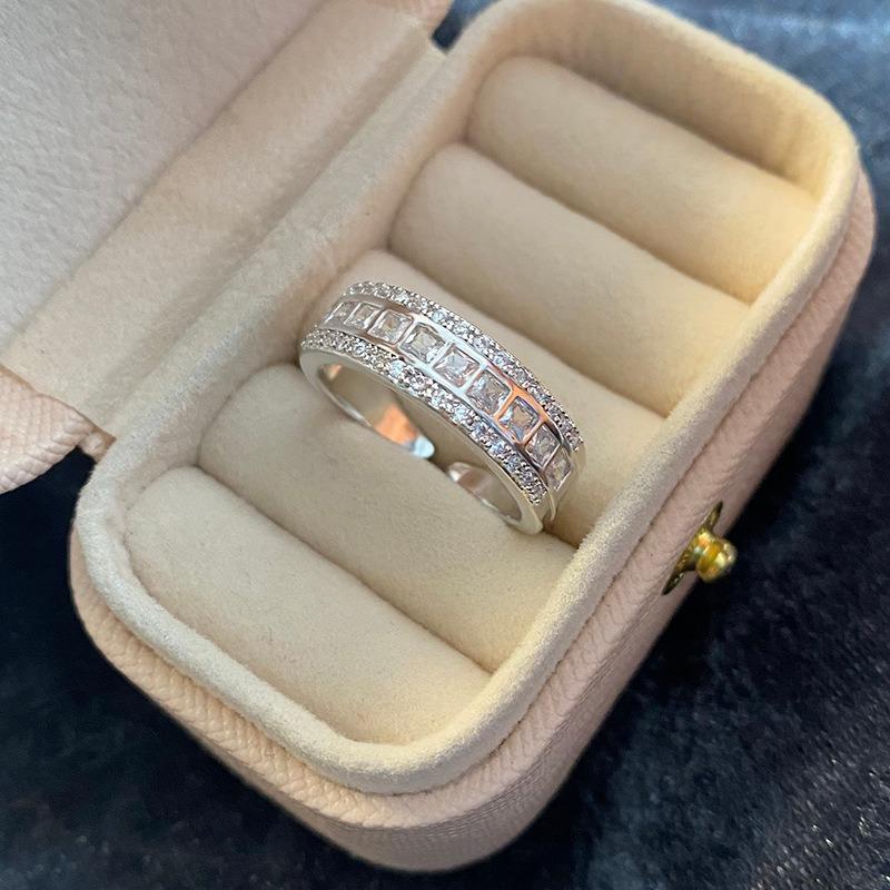1PC Environmentally Friendly Row Diamond Zircon Micro-inlaid Ring Niche Design Fashion Light Luxury Exquisite High Sense Daily Versatile Index Finger