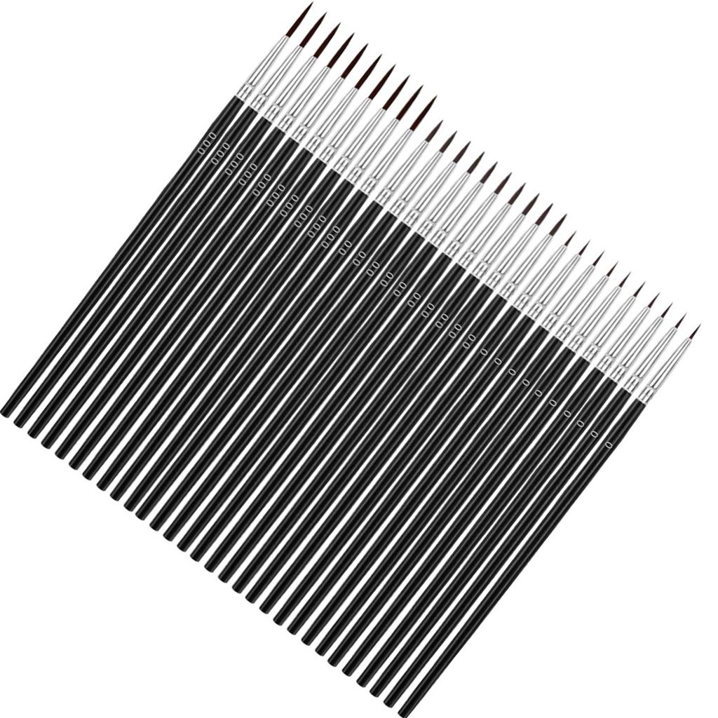 30 kusů Sada malých detailních štětců Dřevěná rukojeť Nylonové štětiny 3 velikosti Miniaturní jemné štětce pro malování obličeje