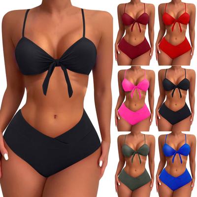 Dámská sexy bikinová podprsenka s vysokým pasem a vycpanými plavkami bez oceli