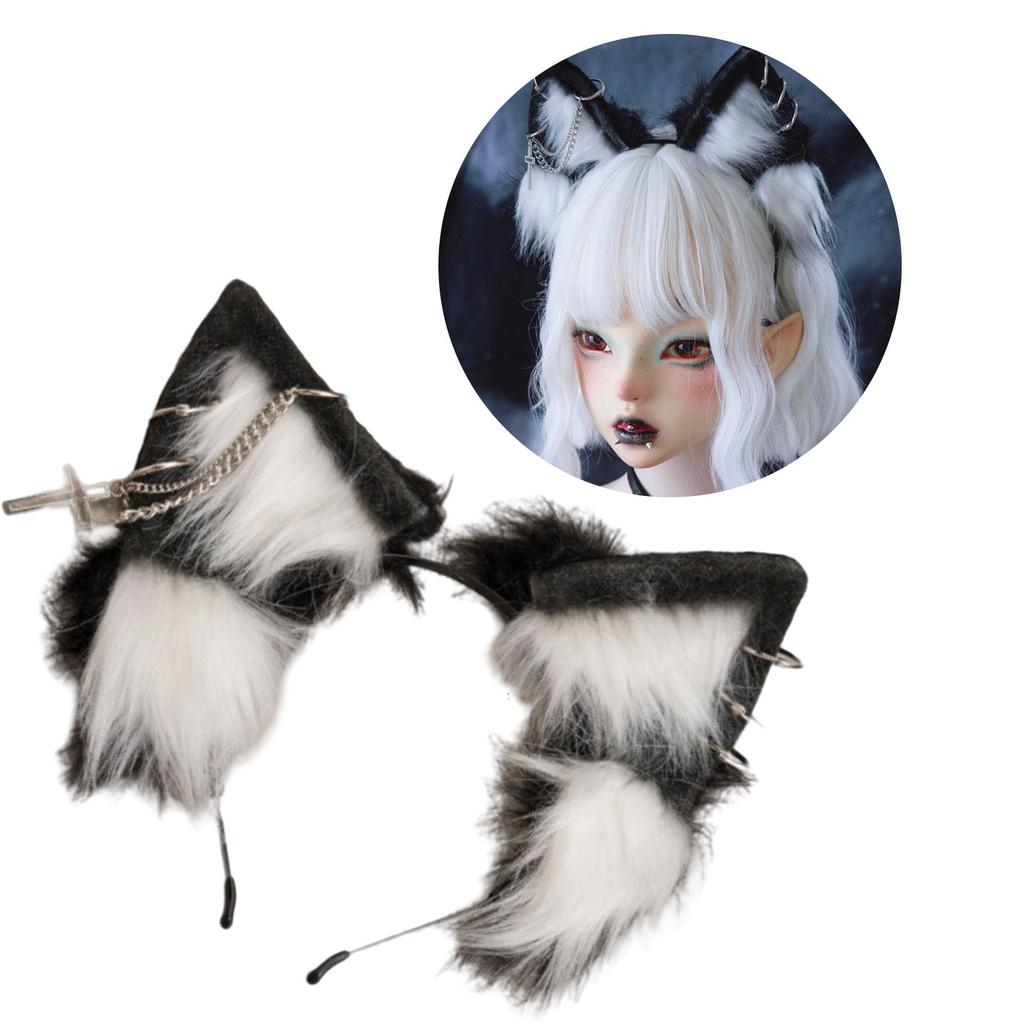 Plush Wolf Headbands With Cat Ears Alternative Fashion Festival Hair Hoop for Photoshoots Or Casual Outings