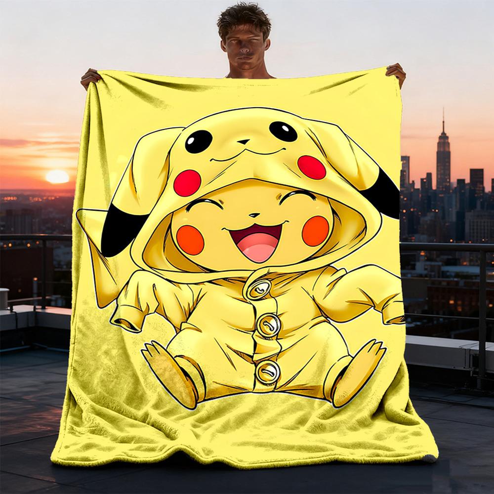 1pc Pikachu Outdoor Flannel Blanket Gift For Boys Girls Adults, Family Friends