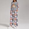 Women's Casual Round Neck Loose Fit Sweatshirt and Pants Set with Halloween Print Hem Slit for Halloween
