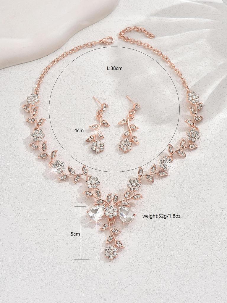 Bridal Rhinestone Crystal Necklace & Earring Set for Women's Prom & Dress Accessories