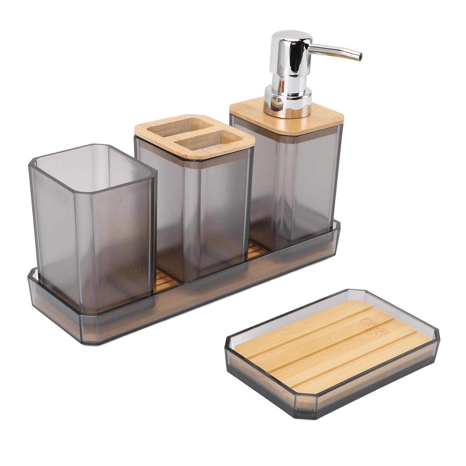 

Bathroom Accessories Set Bath Ensemble Set with Toothbrush Holder Cup Lotion Bottles Soap Dish Tray