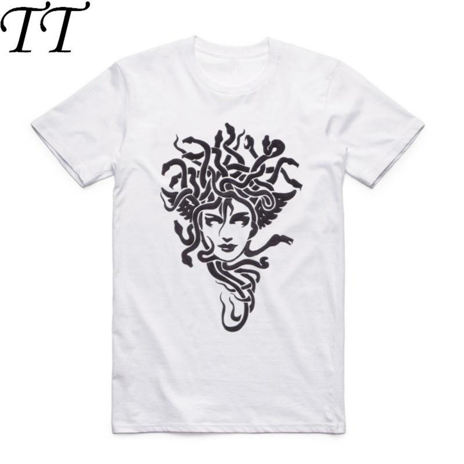 

2019 S-XXX Men Woman Mythology Medusa White T-shirt Short Sleeve O-Neck Casual Fashion Camisetas Harajuku Tshirt XXXXXL чорний