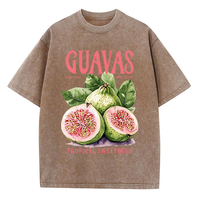 Guavas Tropical Sweetness Printed Washed T Shirts Womens Cotton Tops Comfortable Distressed ONeck Streetwear Summer Clothes