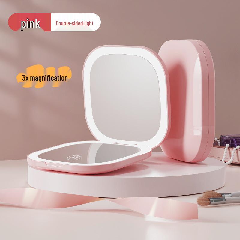 Portable Double-Sided LED Makeup Mirror with USB Charging and Custom Logo