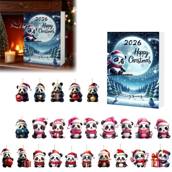 Panda Ornament Collection 2D Acrylic Cute Ornaments Advent Calendar, 24 Days Christmas Hanging Pendants Countdown Collectible for Holiday Decor Unique
