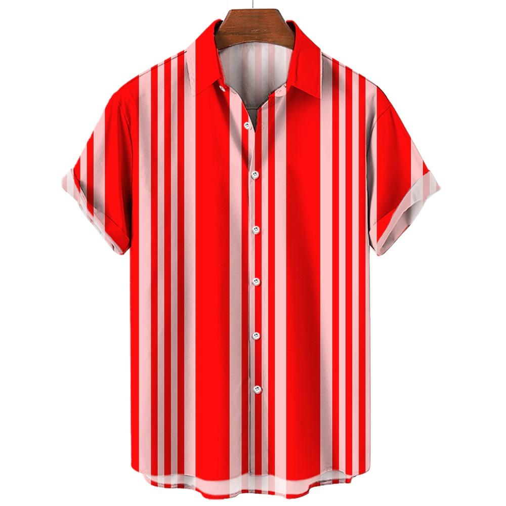 Men's Hawaiian Beach Short Sleeved Striped Shirt 3D Printed Loose Street Fun Men's Top Fashion Casual Simple Pocketless Shirt