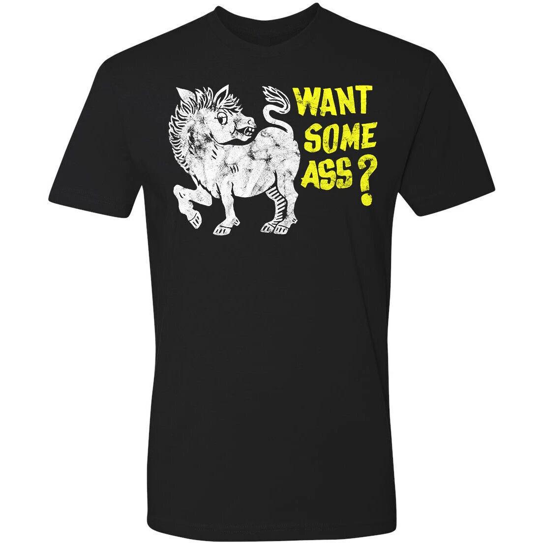 Men s T-shirt Black Cotton Novelty Retro Want Some Ass Chopper Hot Rod Van 3XL