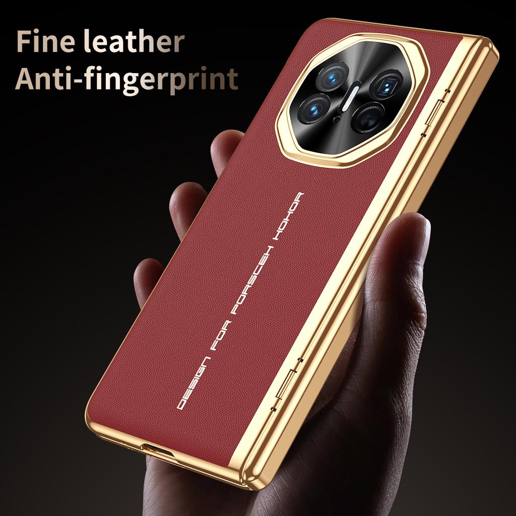 For Huawei Mate X3 5G Case PU Leather+PC Electroplating Phone Cover with Tempered Glass Screen Film