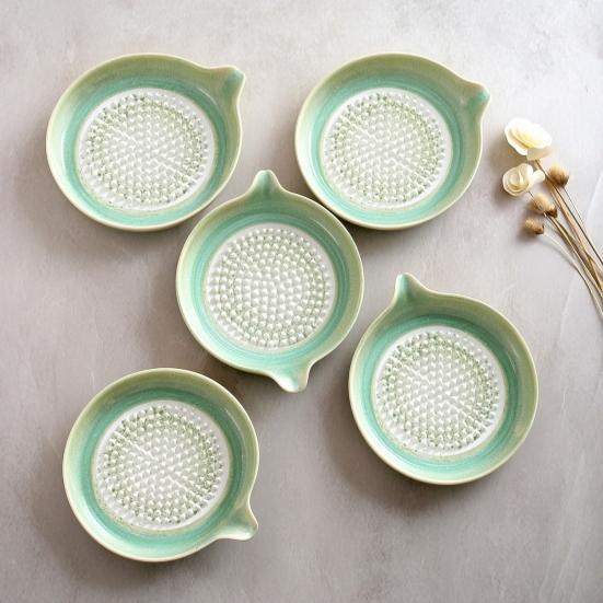 5Pcs/Set Ceramic Garlic Grater Plate with Pour Spout Ginger Cheese Manual Grinder with Raised