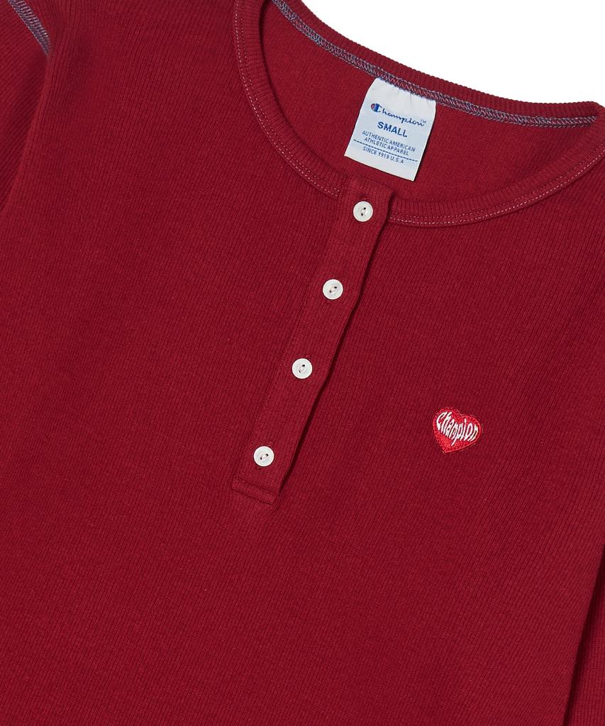 CHAMPION Women'S Heart Logo Henley Neck Long Sleeve Red