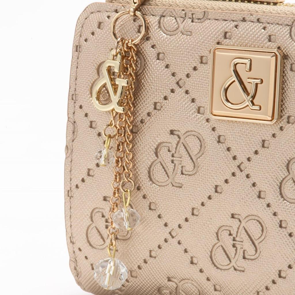 Portfel składany Pinky & Diane w kształcie litery L z zamkiem [& Union] Damska skóra syntetyczna Wytłaczane logo Broszka PDLWFDS3 Złoty