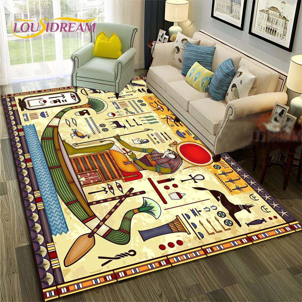 Egyptian Mythology Pharaoh Hieroglyphics Carpet Rug for Home Living Room Bedroom Sofa Doormat Decor,Area Rug Non-slip Floor Mat