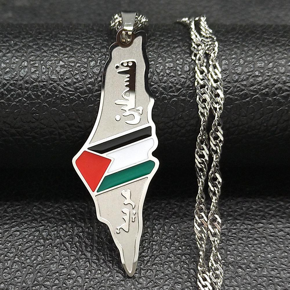 

Israel Palestine map stainless steel neutral style necklace for men, versatile and high-end accessories