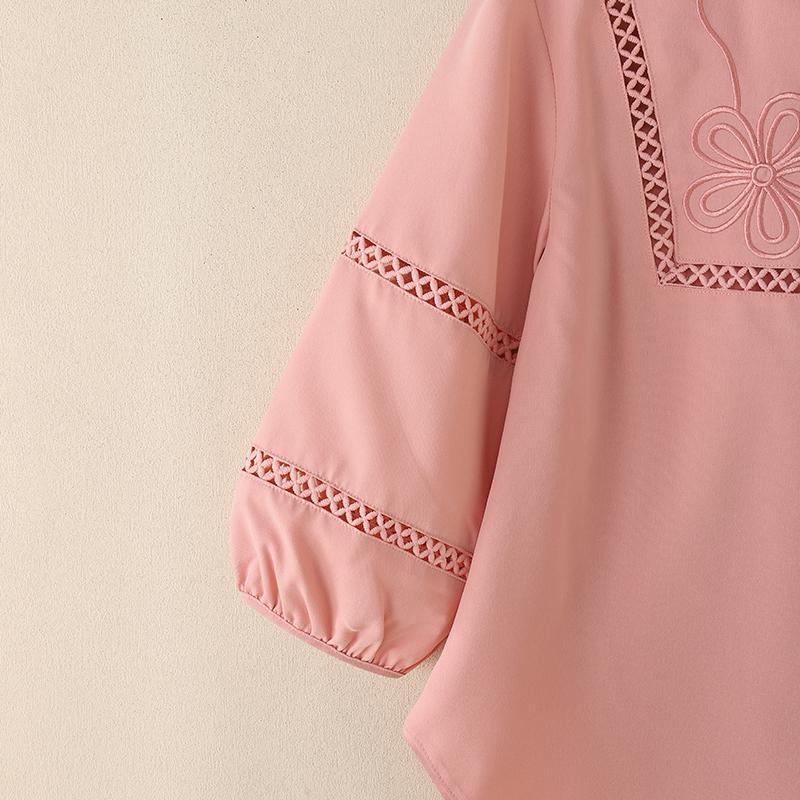 ZANZEA Women Casual V-Neck 3/4 Sleeve Loose Embroidery Blouse