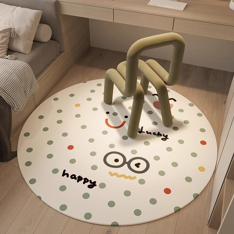 Cartoon Bear Pattern Round Carpet Minimal Cute Non-Slip Rug Daily Home Decoration Floor Mat for Living Room Bedroom Balcony