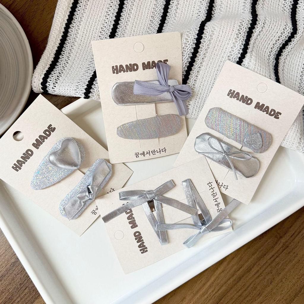 Korean Silver Hairpin: Gentle, Stylish Art BB Clip for Girls - High-Grade Leather Children's Bangs Clip