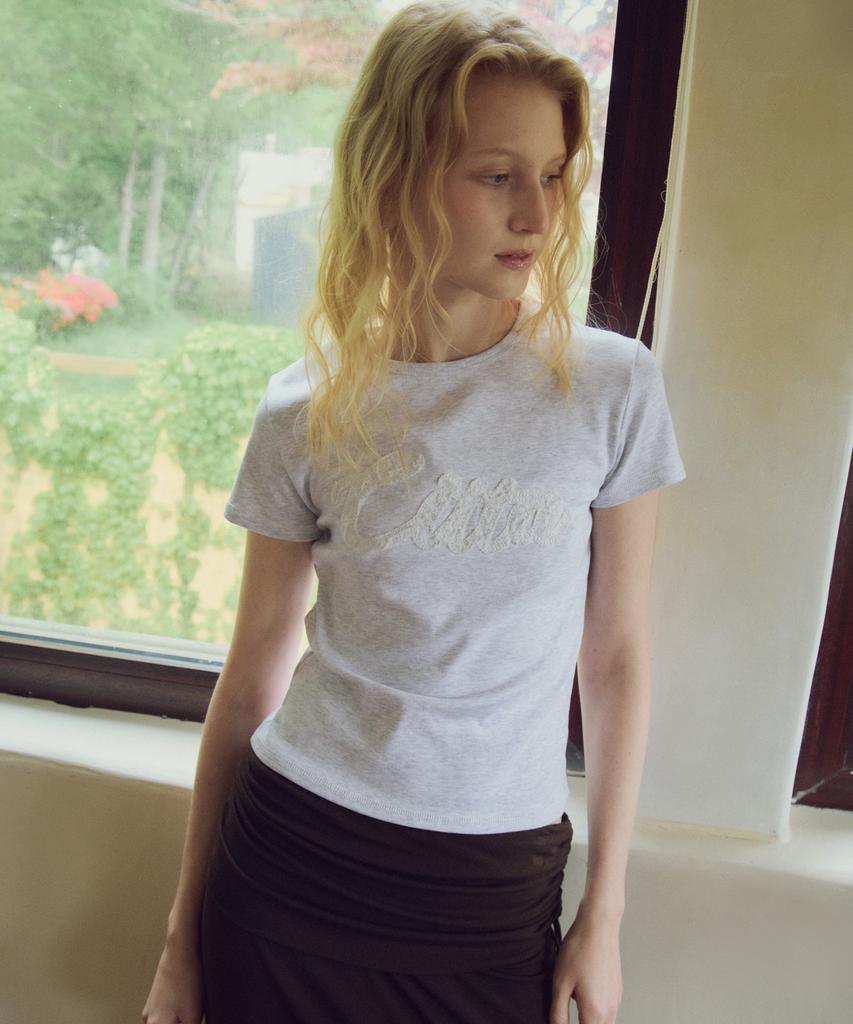CITTA Lace Applique T-Shirt_Ctt3029(White Melange)