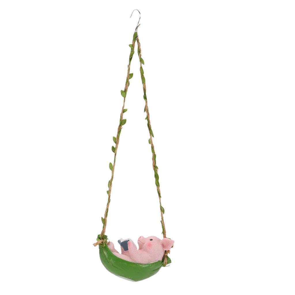 Hanging Hammock Swing Pig Figurine Cute Resin Reading Pig Tree Decor Statue for Garden Outdoor