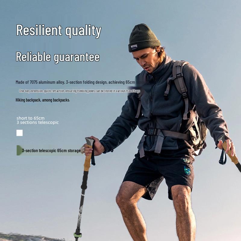 Professional 7075 Aluminum Alloy Telescopic Folding Hiking Poles with Non-slip Double Sponge Grip