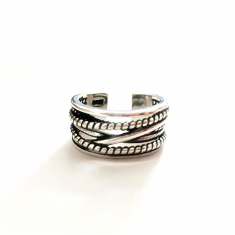 New Retro Jewelry Winding Twisted Thai Silver Multi-layer 925 Sterling Silver  Irregular Geometric Opening Rings