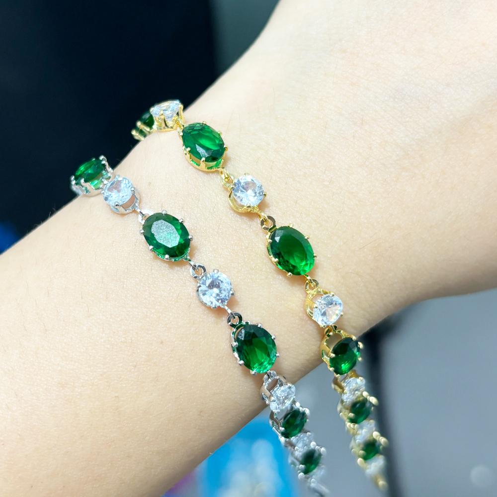 Green Oval Zircon Charm Bracelets For Women Fashion Emerald Crystal Bracelet Gold Sliver Color Bridal Wedding Jewelry
