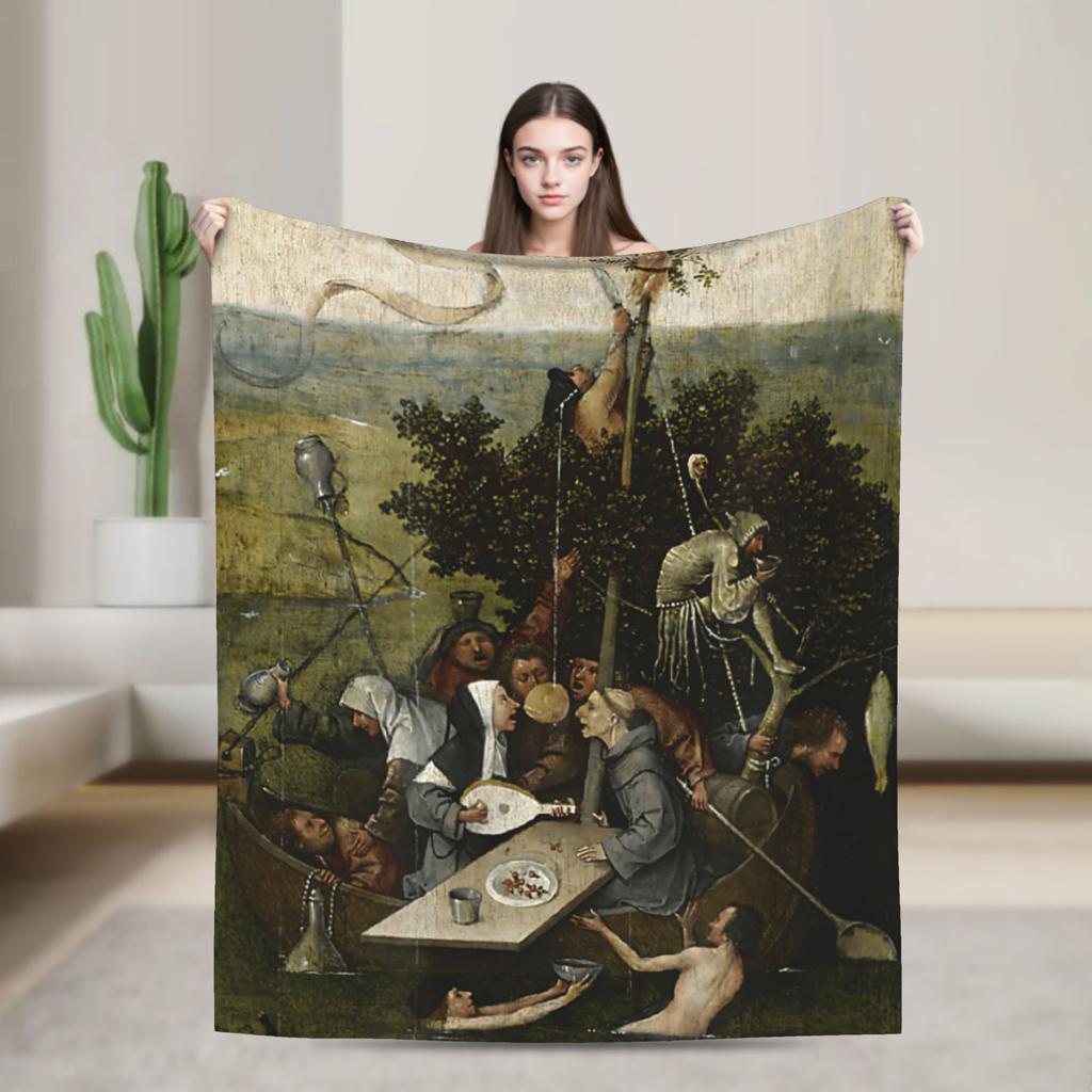 Hieronymus-Bosch Le Jardin des Délices Terrestres Couverture Tricotée Velours Art Super Douce Couverture Jetée pour Couvre-lits Couette