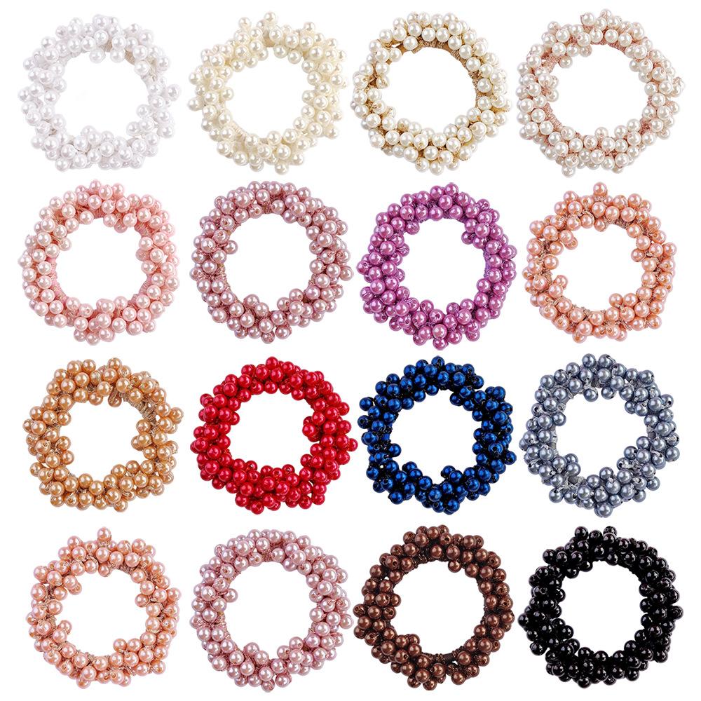 1/3pcs Woman Elegant Pearl Hair Ties Beads Girls Bow Scrunchies Rubber Hairbands Ponytail Holders Hair Accessories Elastic Hair Bands