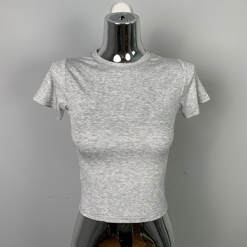 South Korea's Dongdaemun Summer Slimming Crop Top - Sexy Short Sleeve Round Neck Tee for Women